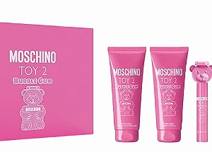 Kit Perfume Moschino Toy 2 Bubble Gum Fem EDT Perfume 100ml + banho 100ml + body lotion 100ml + viagem 10ml