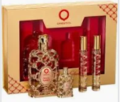 Kit Perfume Orientica Royal Amber Dourado EDP 80ml + EDP 7,5ml + 2 unidades de EDP 10ml cada Caixa Luxo